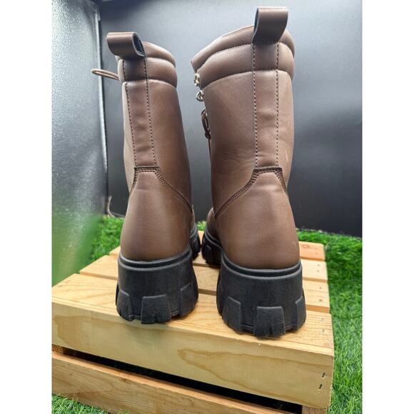 Charlotte Russe - Brown Leather- Combat Boots - Size 8W - Picture 7 of 8